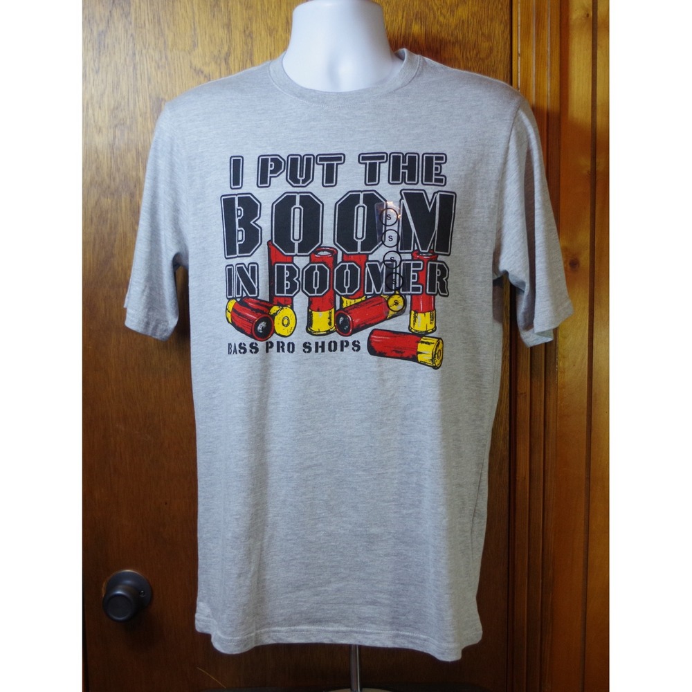 NWT Bass Pro Men's S I Put The Boom In Boomer Graphic T-Shirt Heather Gray